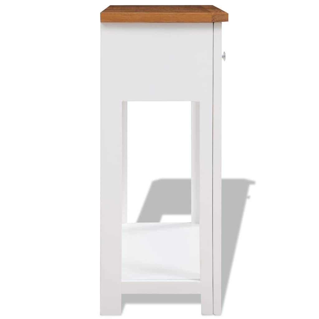 Solid Oak Wood Console Table with Two Drawers and Shelf N512