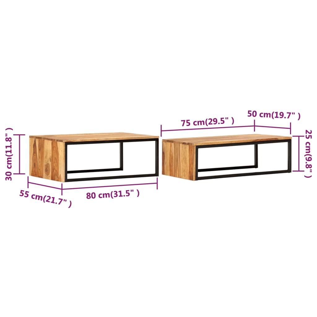 2 pcs Solid Sheesham Wood Nesting Tables N4660