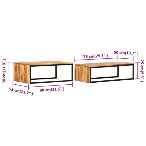 2 pcs Solid Sheesham Wood Nesting Tables N4660