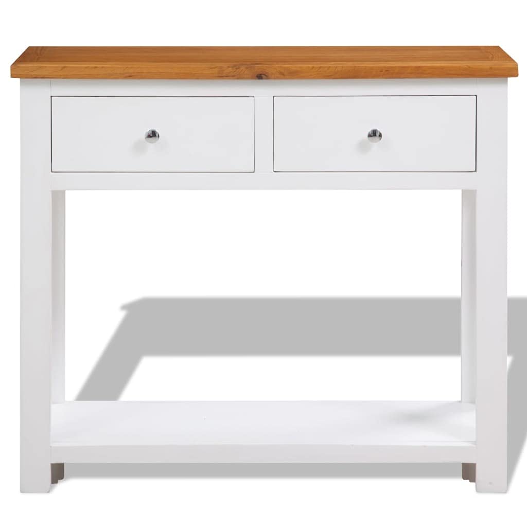 Solid Oak Wood Console Table with Two Drawers and Shelf N512
