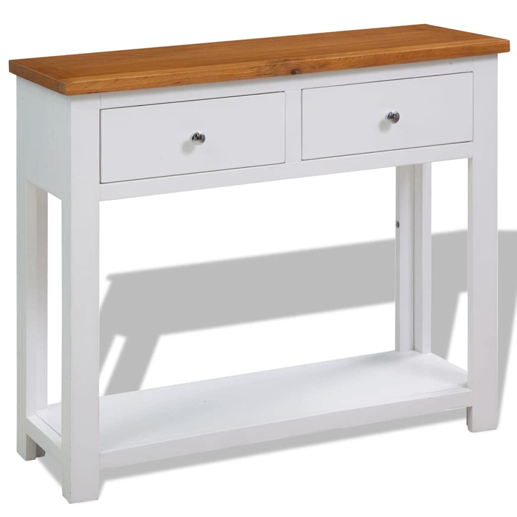 Solid Oak Wood Console Table with Two Drawers and Shelf N512