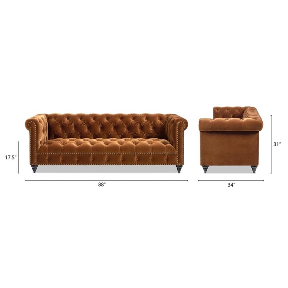 Burnt Orange Velvet Tufted Chesterfield Sofa P603490