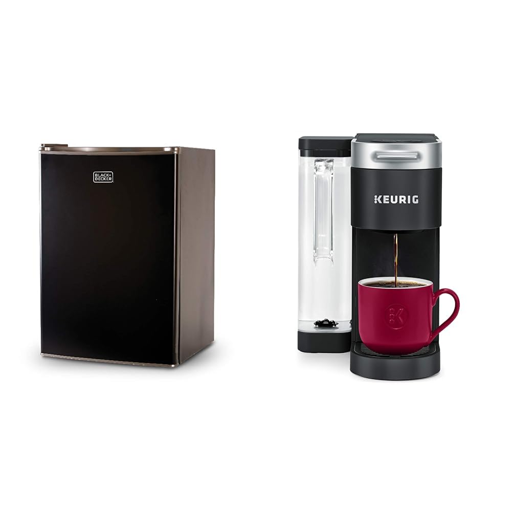 Compact Single Door Mini Fridge with Freezer, 2.5 Cubic Feet, Black & Single Serve K-Cup Pod Coffee Maker, Black S86338