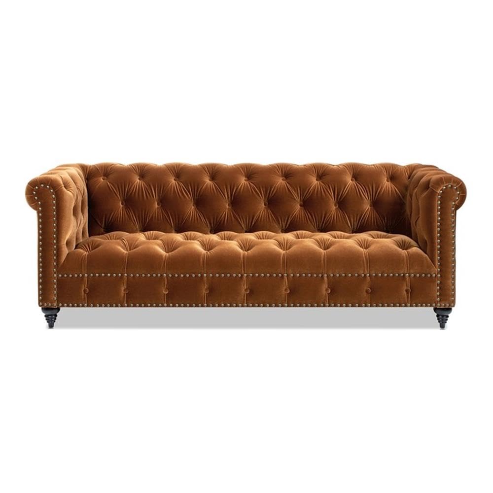Burnt Orange Velvet Tufted Chesterfield Sofa P603490