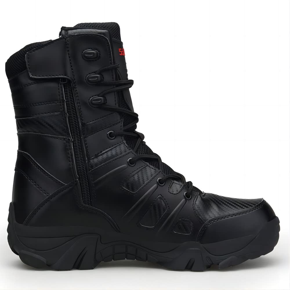 Black Waterproof Leather Side Zip Hiking Boots P9014