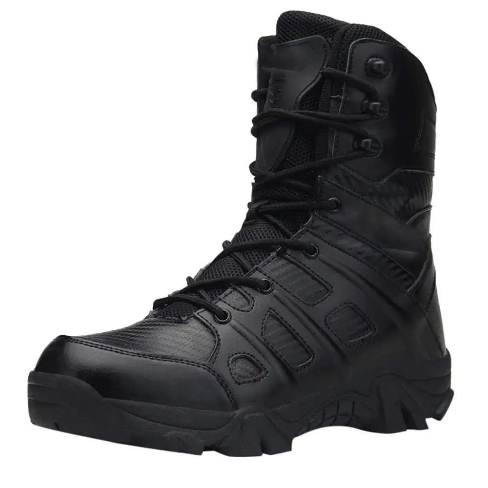 Black Waterproof Leather Side Zip Hiking Boots P9014