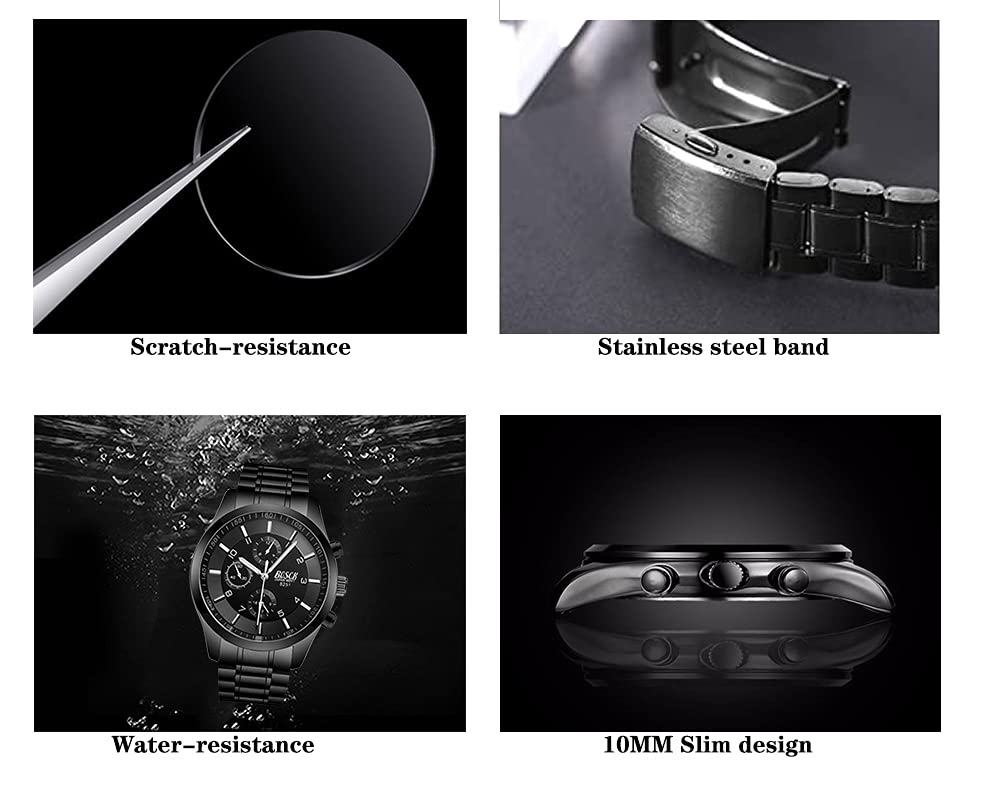 40mm Analog Watch with Auto Date & Day Display, Stainless Steel, 30M Waterproof W633