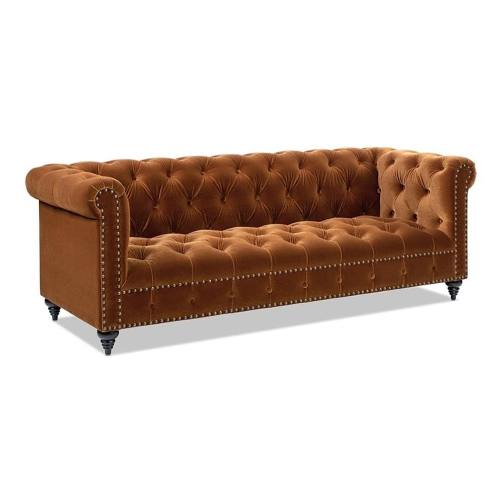 Burnt Orange Velvet Tufted Chesterfield Sofa P603490