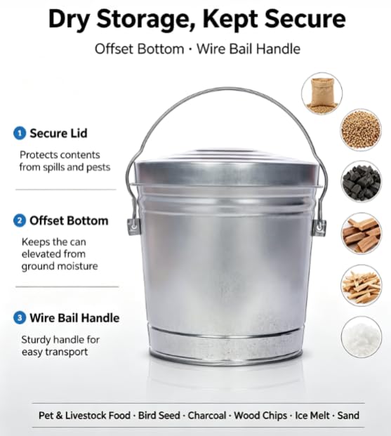 Galvanized Steel 6 Gallon Storage Can with Locking Lid R4605