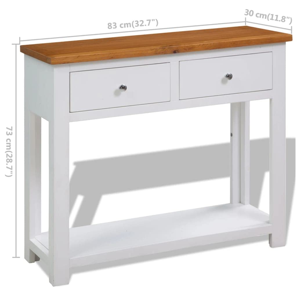 Solid Oak Wood Console Table with Two Drawers and Shelf N512