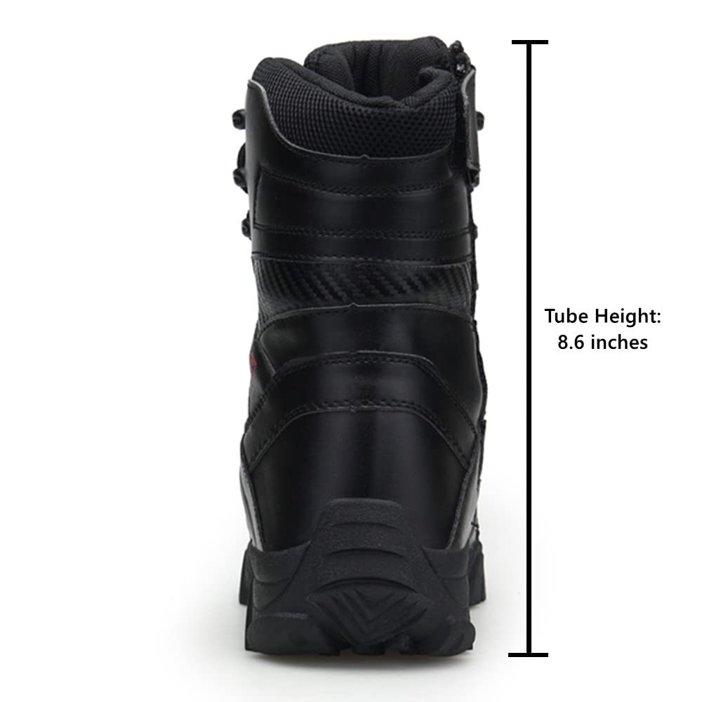 Black Waterproof Leather Side Zip Hiking Boots P9014