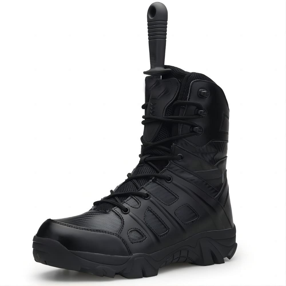 Black Waterproof Leather Side Zip Hiking Boots P9014