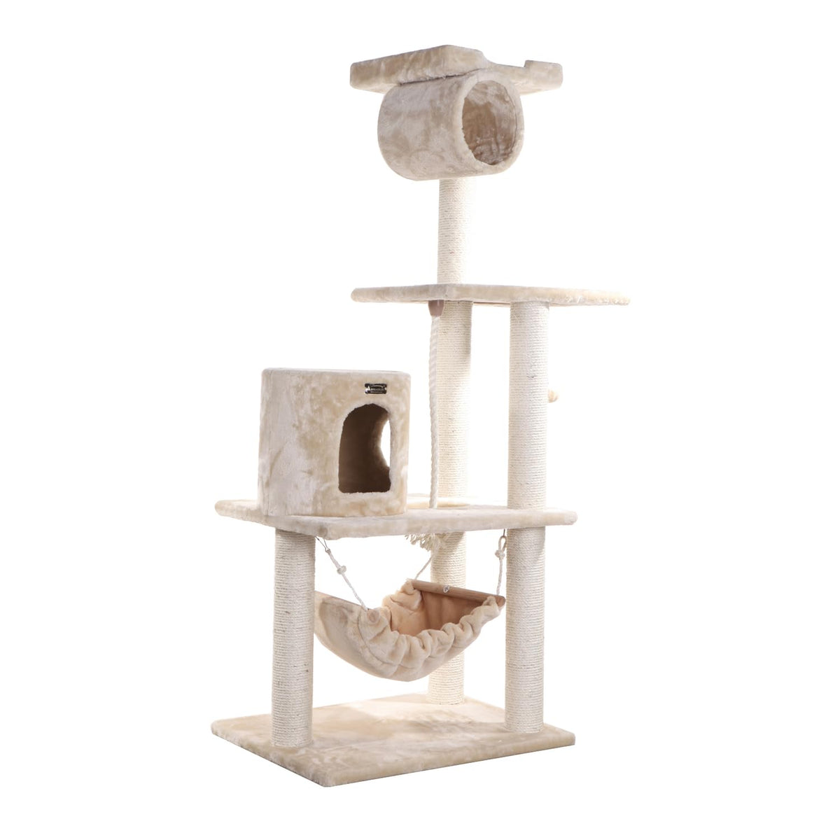Tall 70 Inch MultiLevel Feline Activity Tower with Scratching Posts and Playhouse, Tan O992