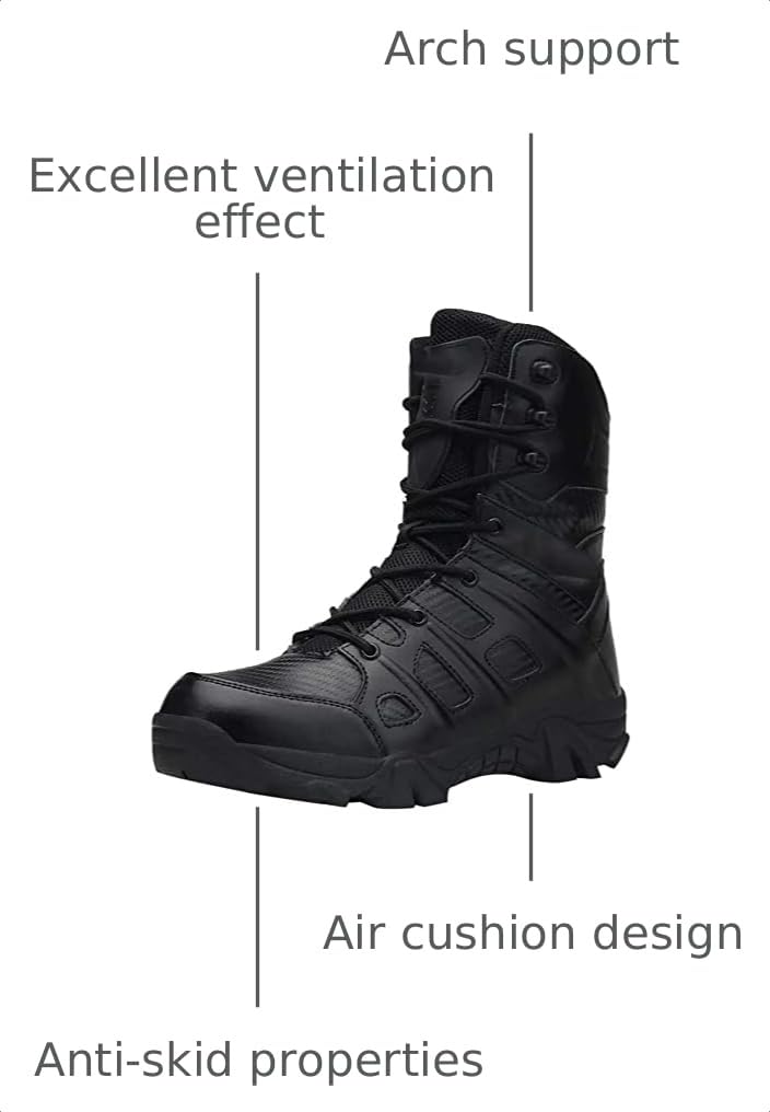 Black Waterproof Leather Side Zip Hiking Boots P9014