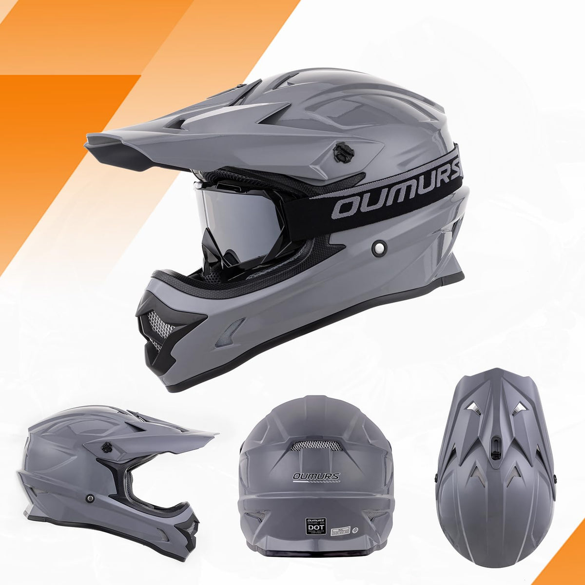Adult ATV Dirt Bike Helmet with Goggles Gloves & Mask Adjustable Sun Visor Motorcycle Off-Road Motocross Downhill Moped MX Gray L U118