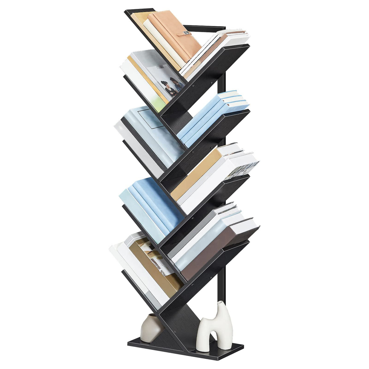 Black 9-Tier Wood Tree Bookshelf M9652