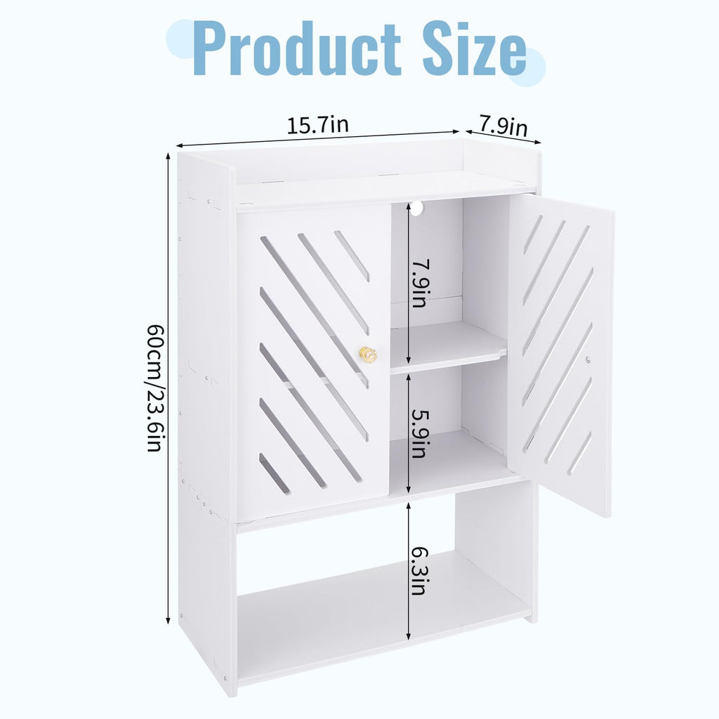 Wall Mounted 4-Tier White Bathroom Storage Cabinet with Door and Shelf F735873