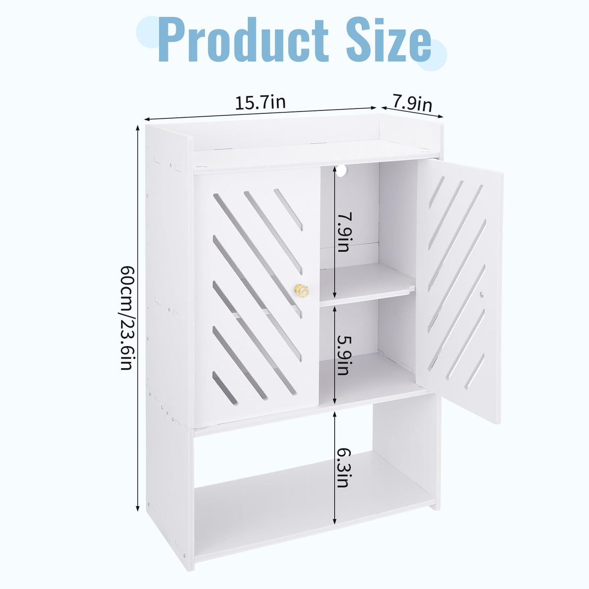 Wall Mounted 4-Tier White Bathroom Storage Cabinet with Door and Shelf F735873