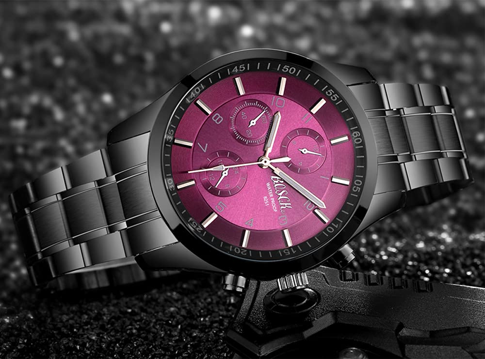 40mm Analog Watch with Auto Date & Day Display, Stainless Steel, 30M Waterproof W633