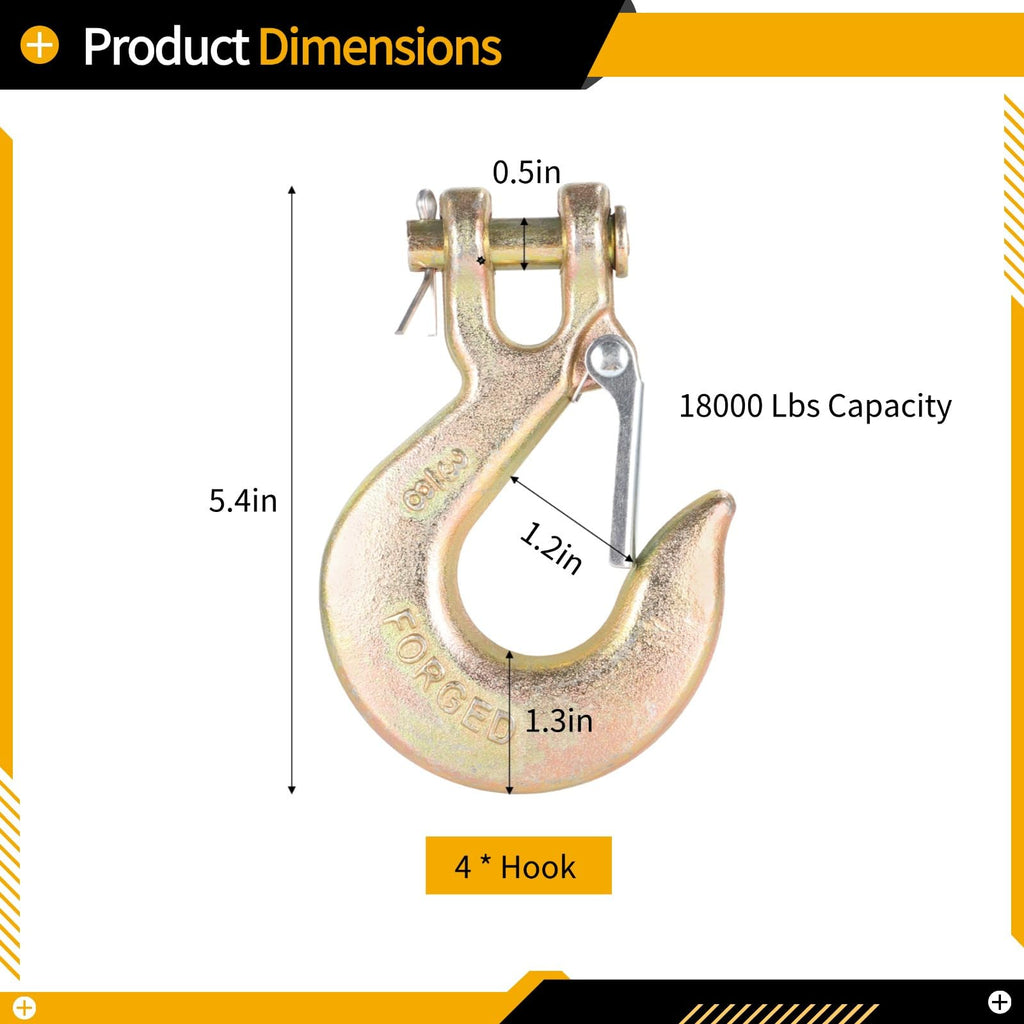 4 Pack 3/8-Inch Grade 70 Steel Clevis Slip Hooks with Safety Latch J720196