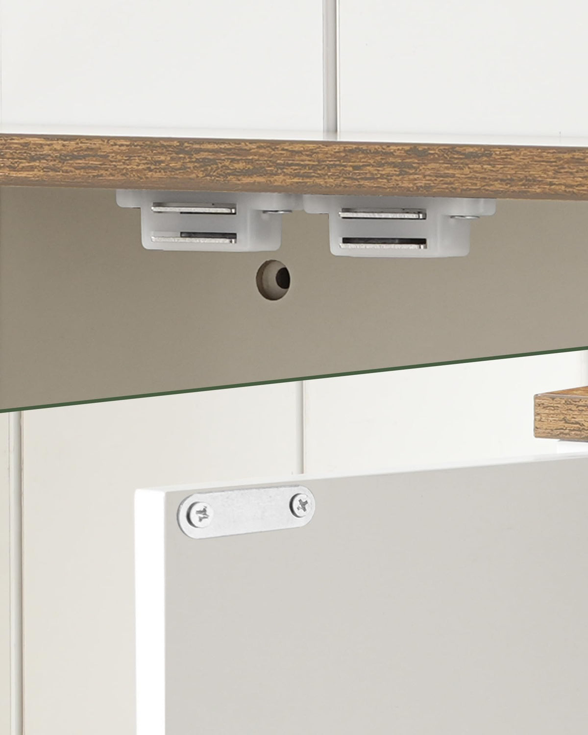 White and Walnut Bathroom Wall Cabinet with Towel Bar H819