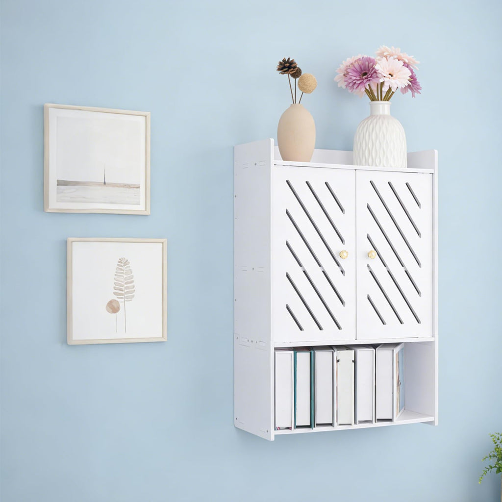 Wall Mounted 4-Tier White Bathroom Storage Cabinet with Door and Shelf F735873