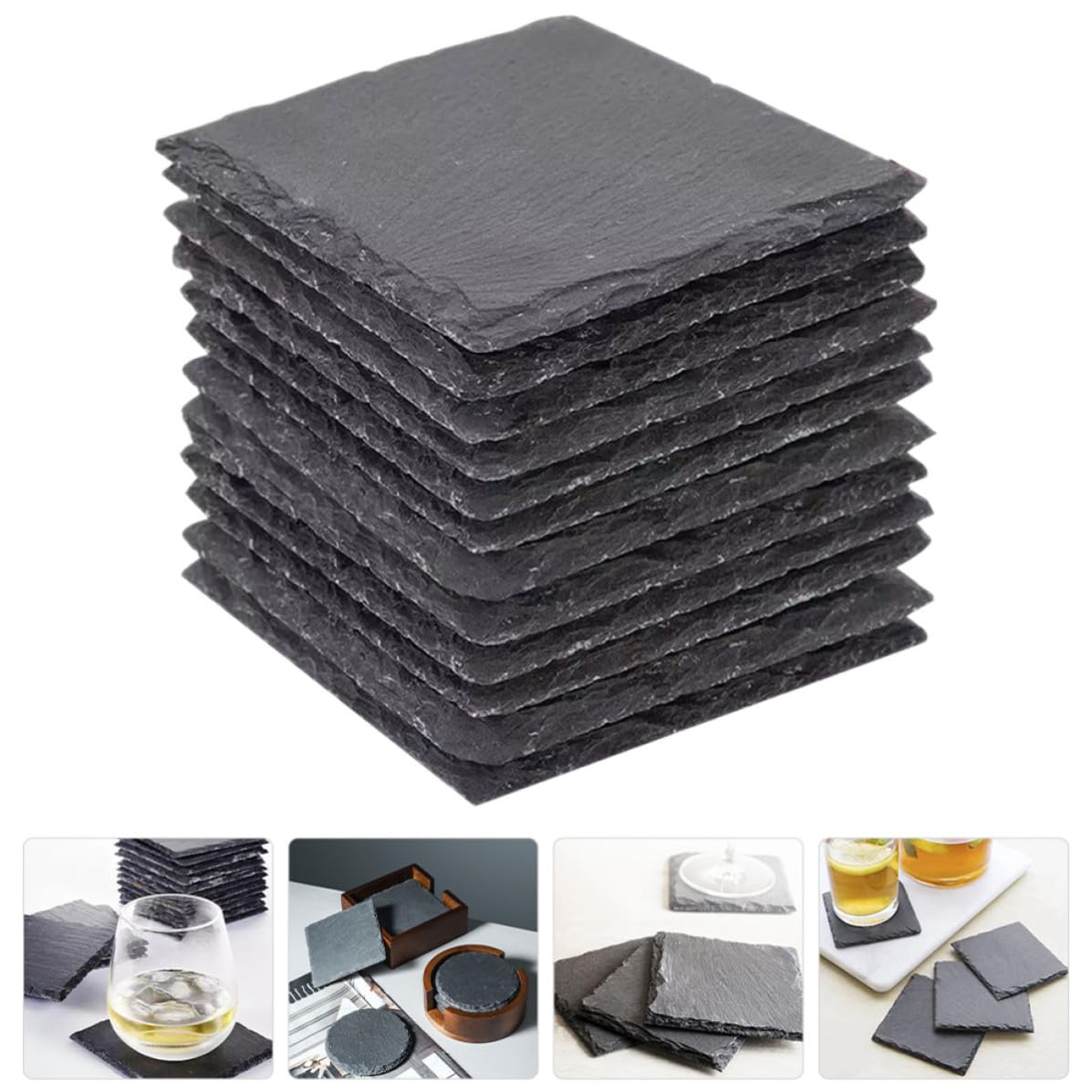 Natural Stone Square Drink Coasters Set N75798