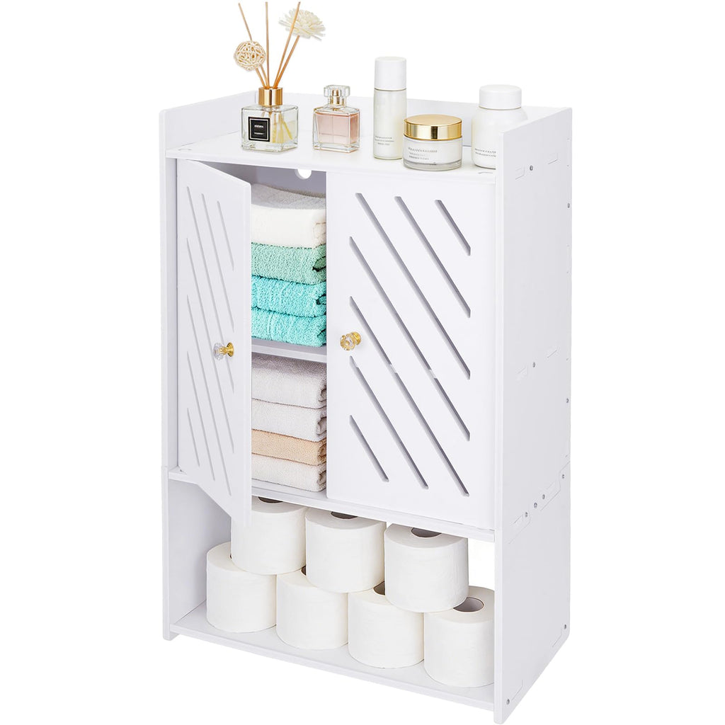 Wall Mounted 4-Tier White Bathroom Storage Cabinet with Door and Shelf F735873