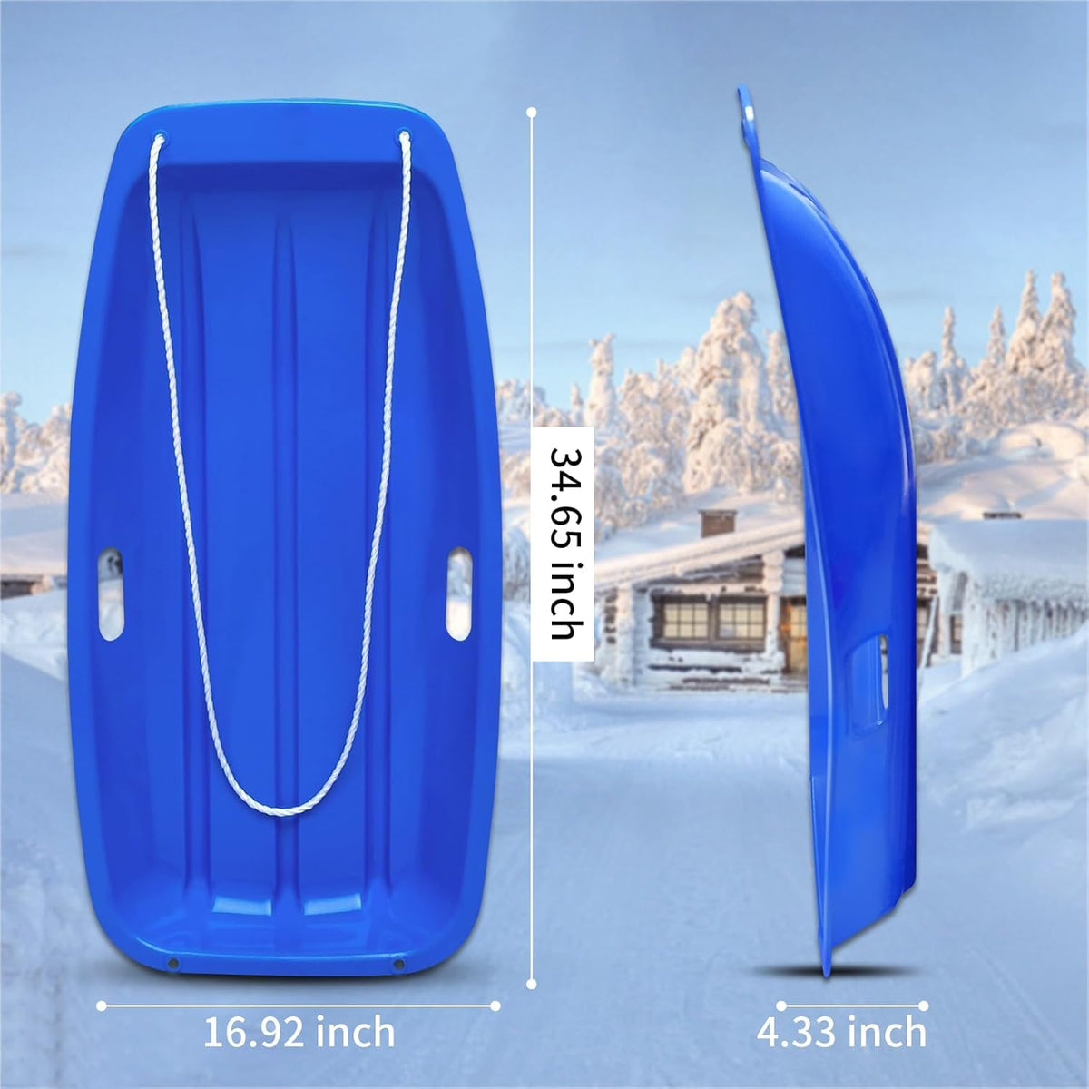 35 Inch 2-Person Plastic Snow Sled with Pull Rope I56436