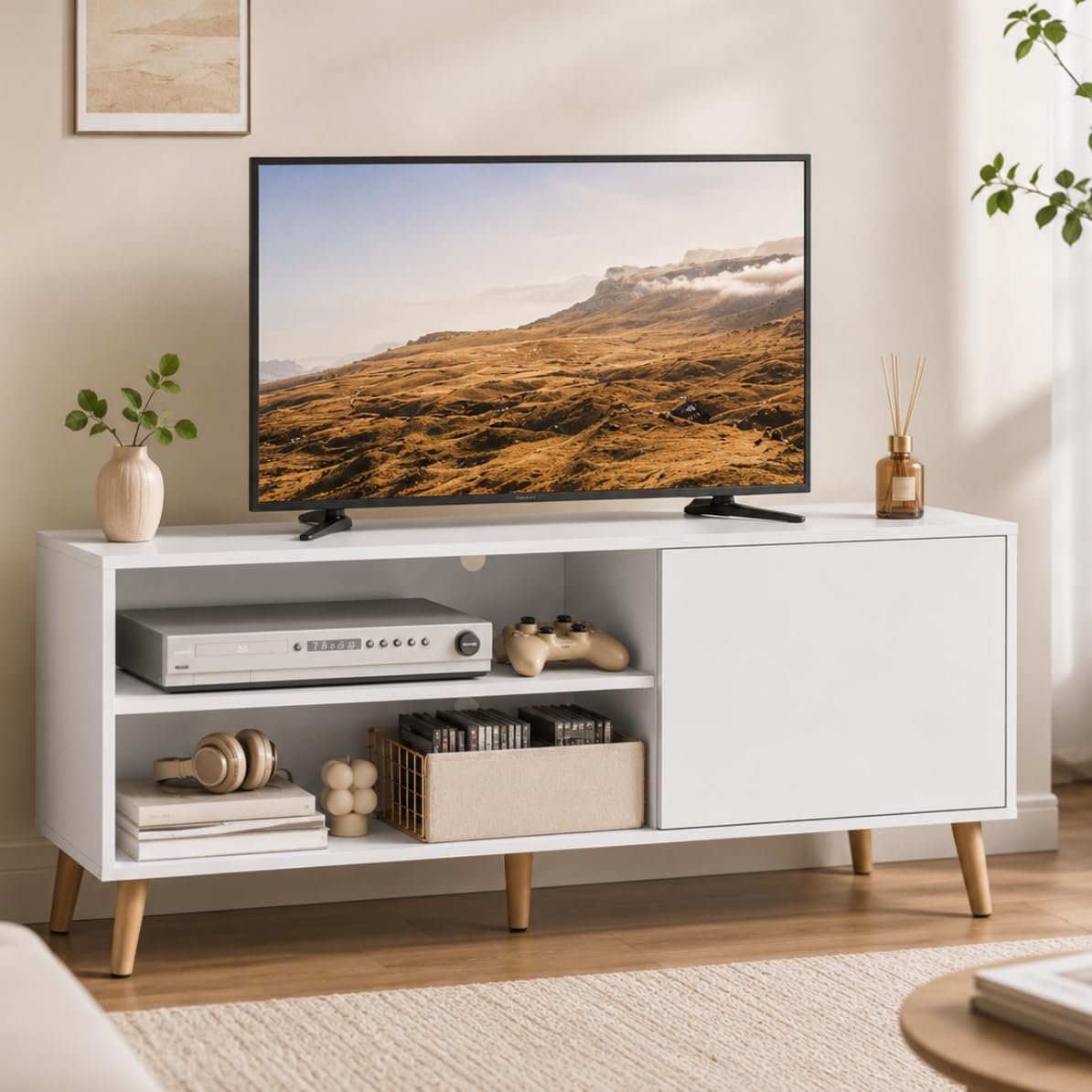 White TV Stand with Storage Cabinet X92807
