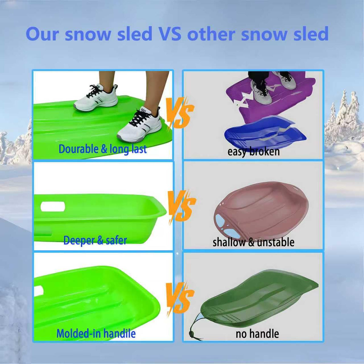 35 Inch 2-Person Plastic Snow Sled with Pull Rope I56436