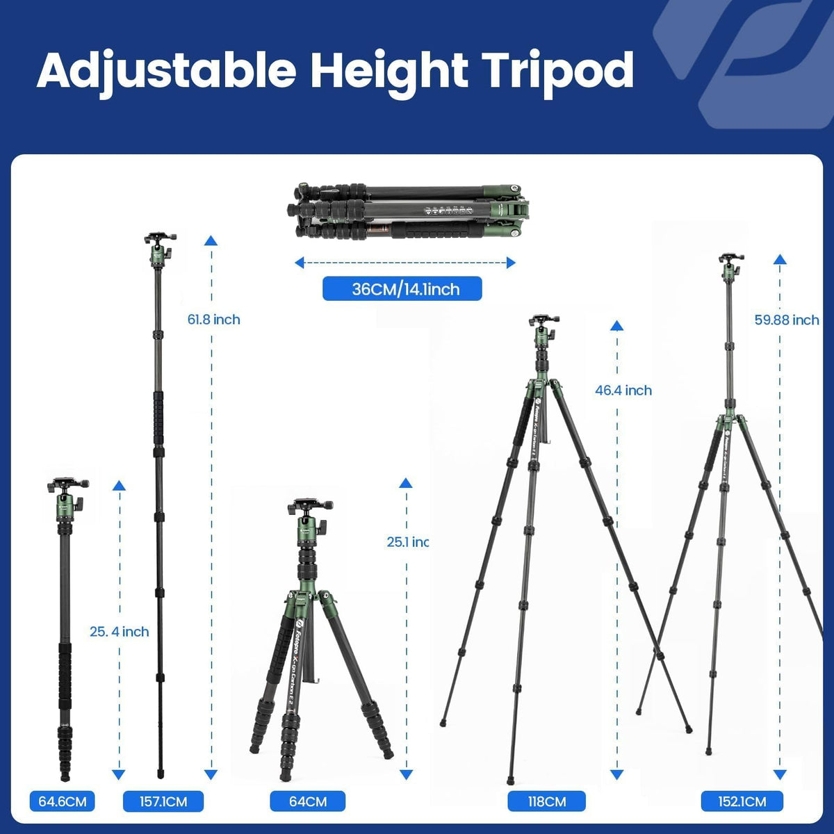 60" Carbon Fiber Camera Tripod with Ball Head and Monopod J58050