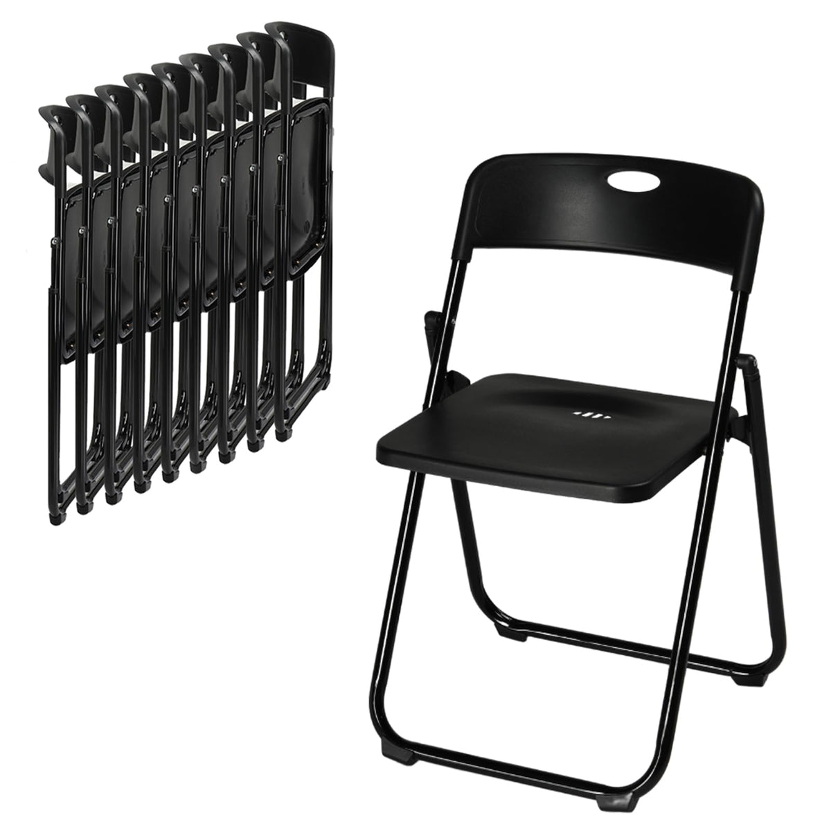 10 PCS Black Plastic Folding Chair T198422