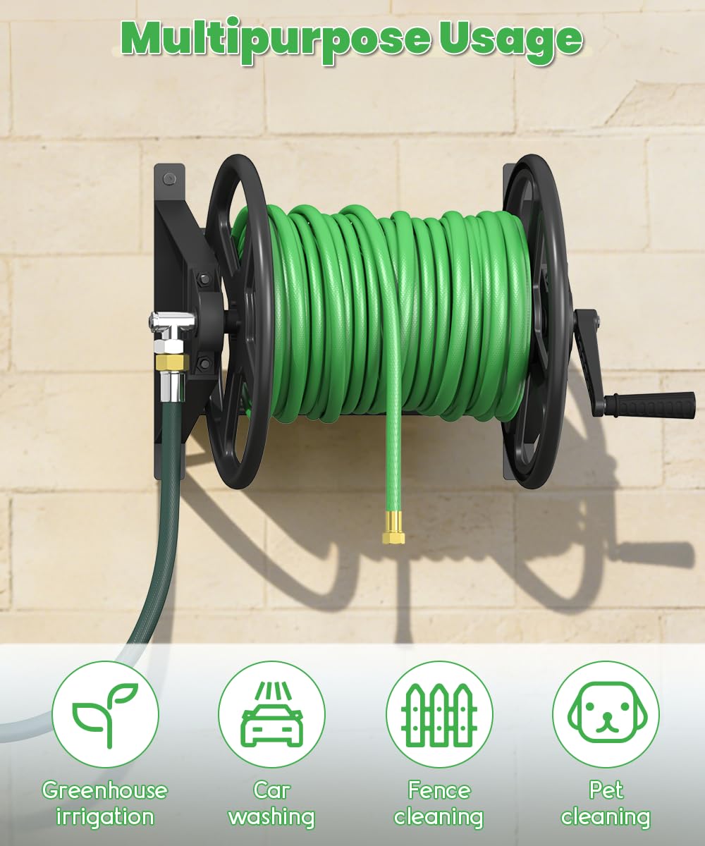 Wall Mounted Garden Hose Reel with Leader Hose D82596