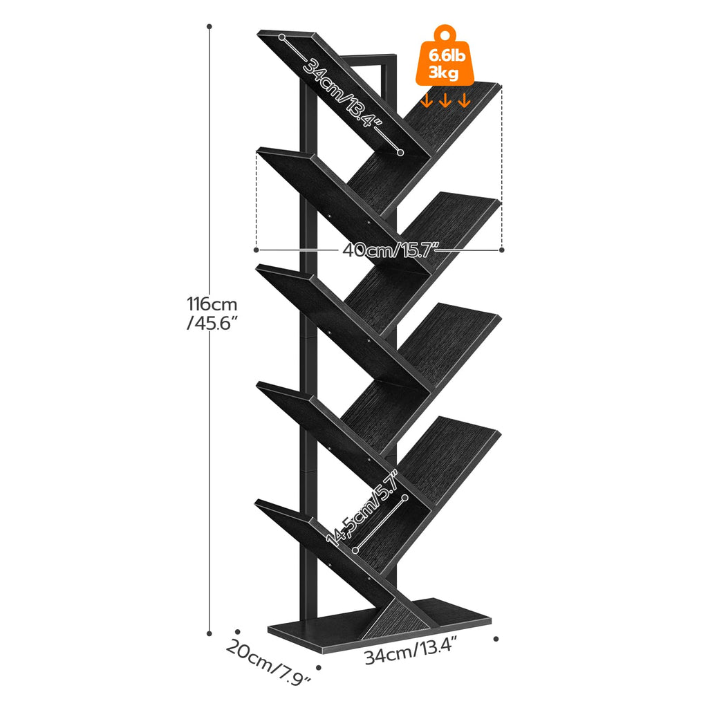 Black 9-Tier Wood Tree Bookshelf M9652