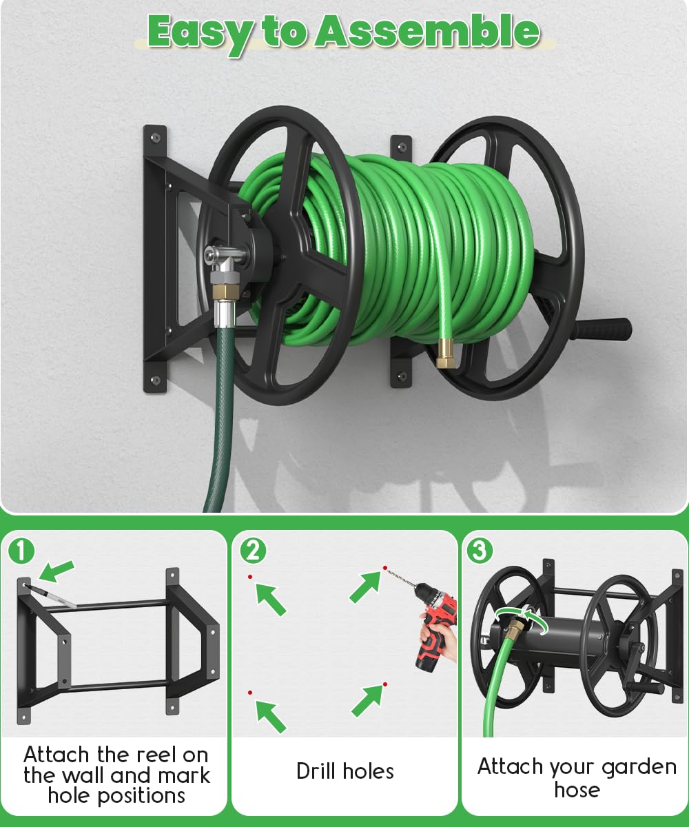 Wall Mounted Garden Hose Reel with Leader Hose D82596