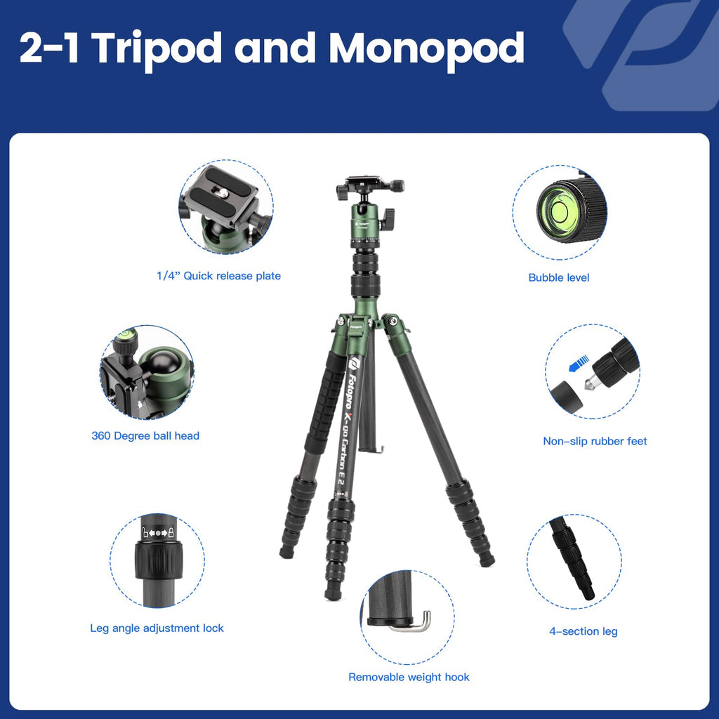 60" Carbon Fiber Camera Tripod with Ball Head and Monopod J58050