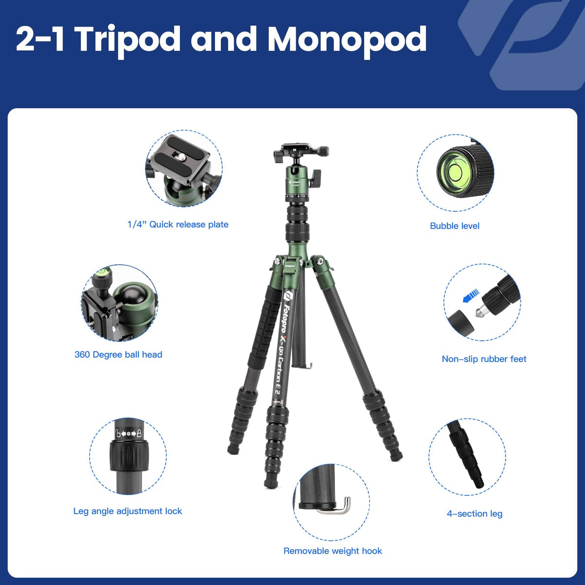 60" Carbon Fiber Camera Tripod with Ball Head and Monopod J58050