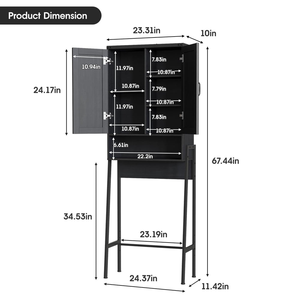 Over The Toilet Storage Cabinet with 2-Door Design Black P502064