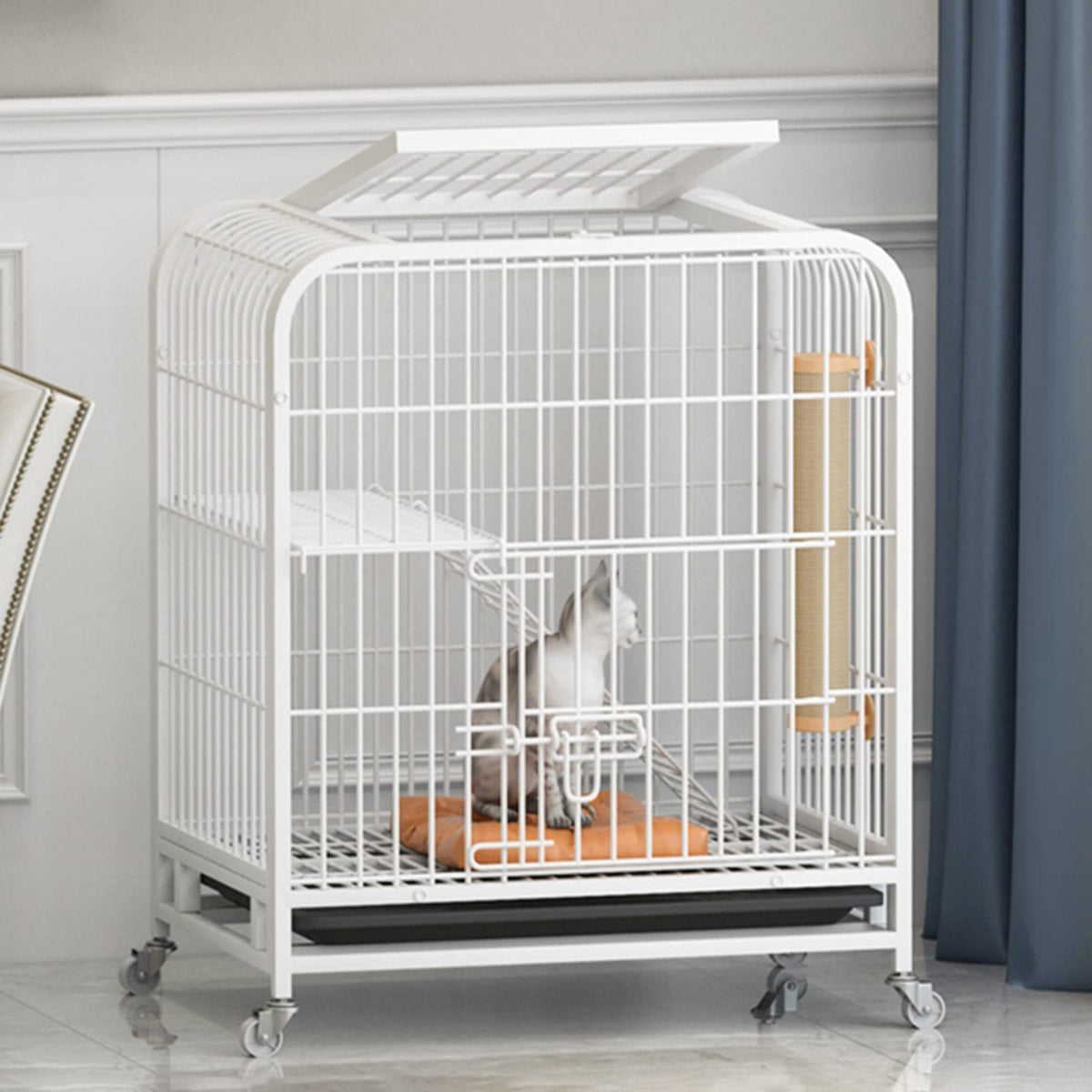 3-Tier Metal Wire Cat Cage with Hammock and Casters K90841