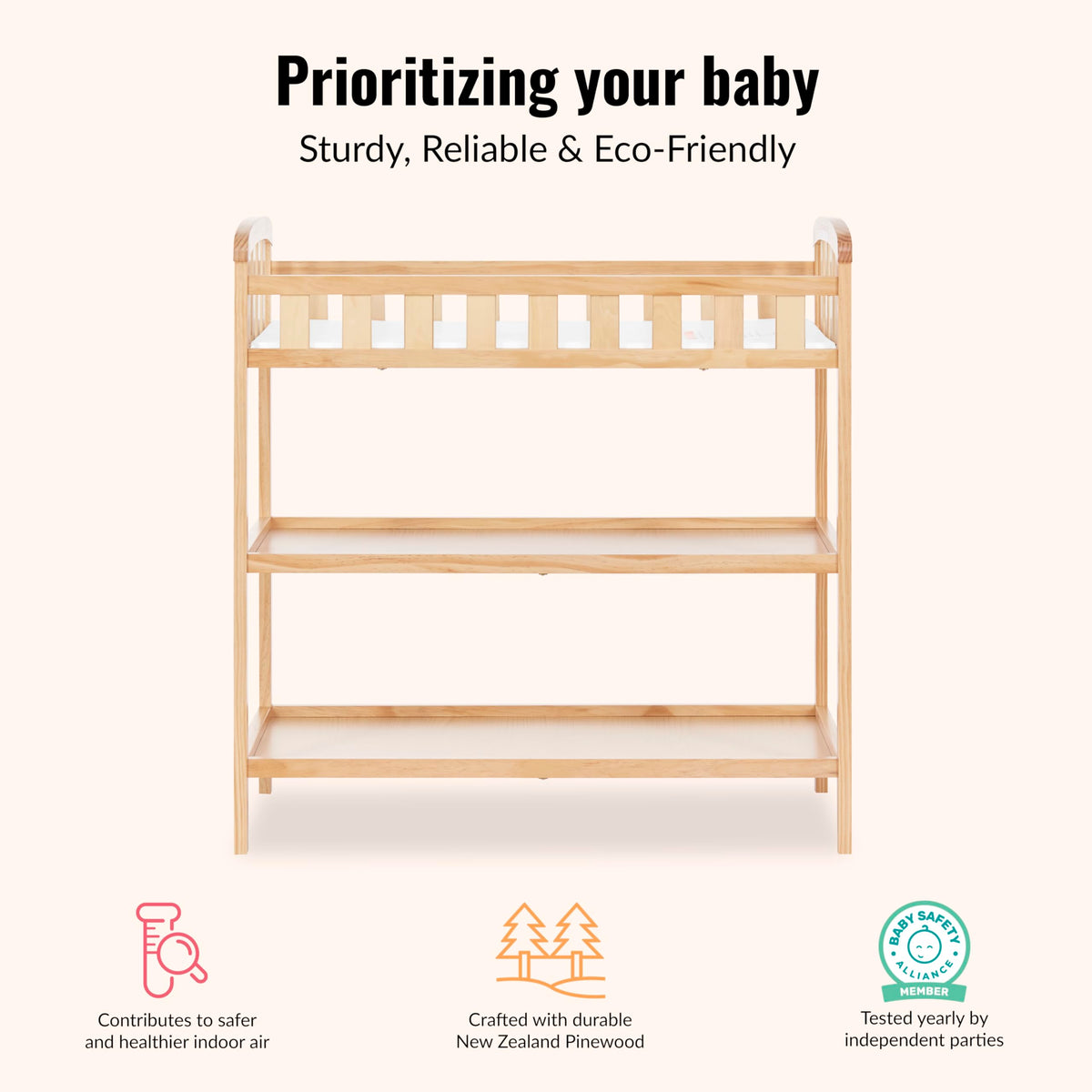 Compact Portable Pinewood Changing Table with Safety Rails G401
