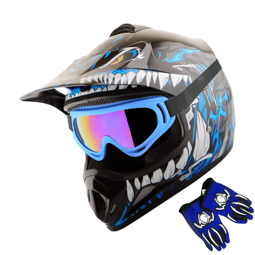 Kids Motocross Helmet with Goggles and Gloves V19487