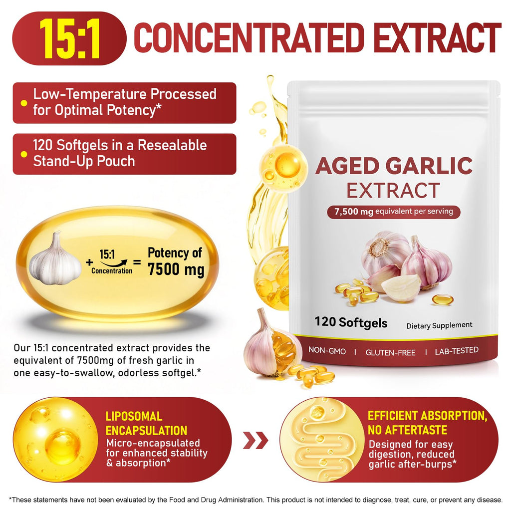 Aged Garlic Extract Capsules with Magnesium, Vitamin B1 & B9, 120 Count L4184