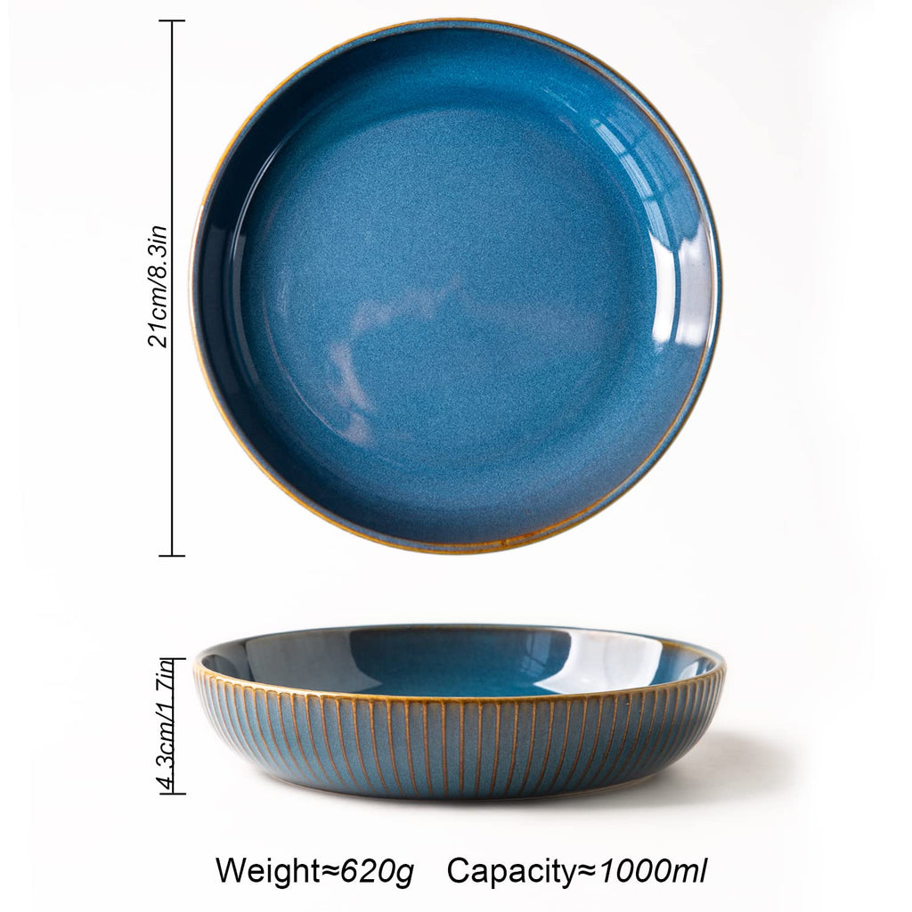 4 Pcs 35 Ounces 8.5 Inch Porcelain Pasta Bowls Blue J4214