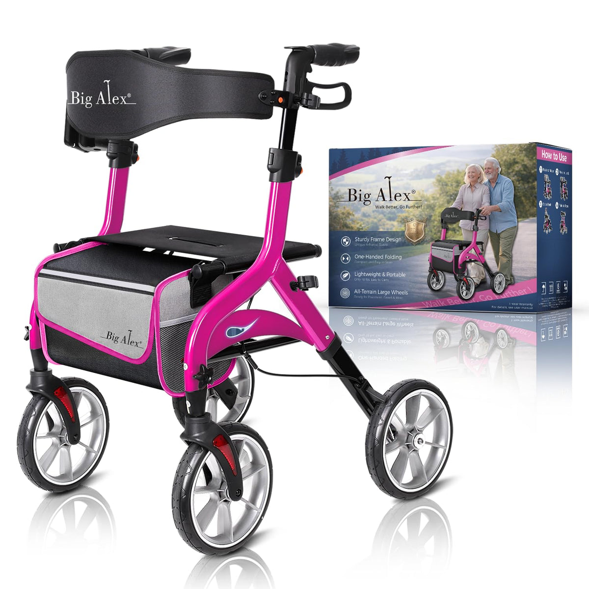 Foldable Lightweight Aluminum Rollator Walker with Seat H568035