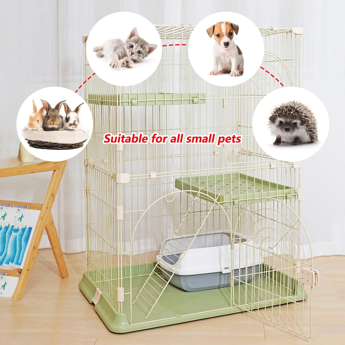 3/4-Tier Wire Cat Cage Playpen with Hammock and Platforms C11182
