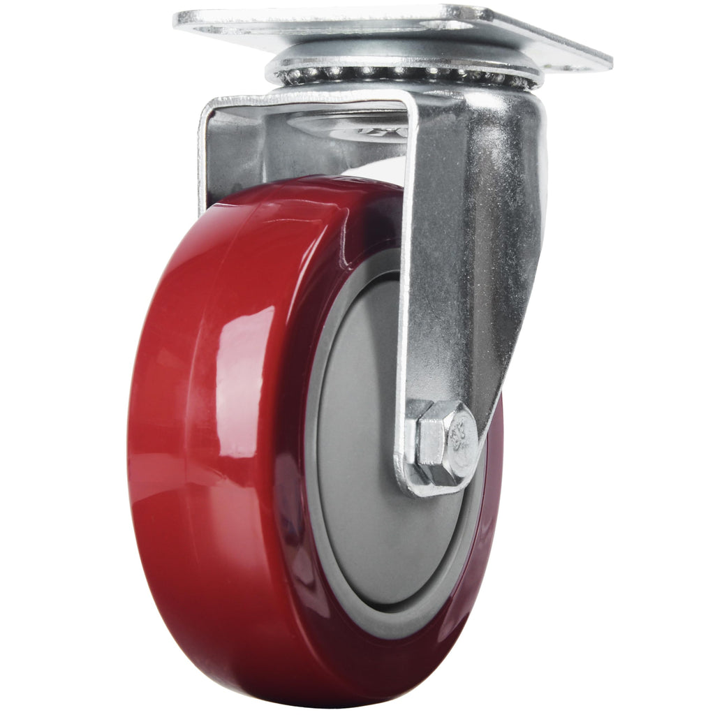 4” Swivel Plate Casters Set of 4 Heavy Duty Polyurethane Wheels Red A213077