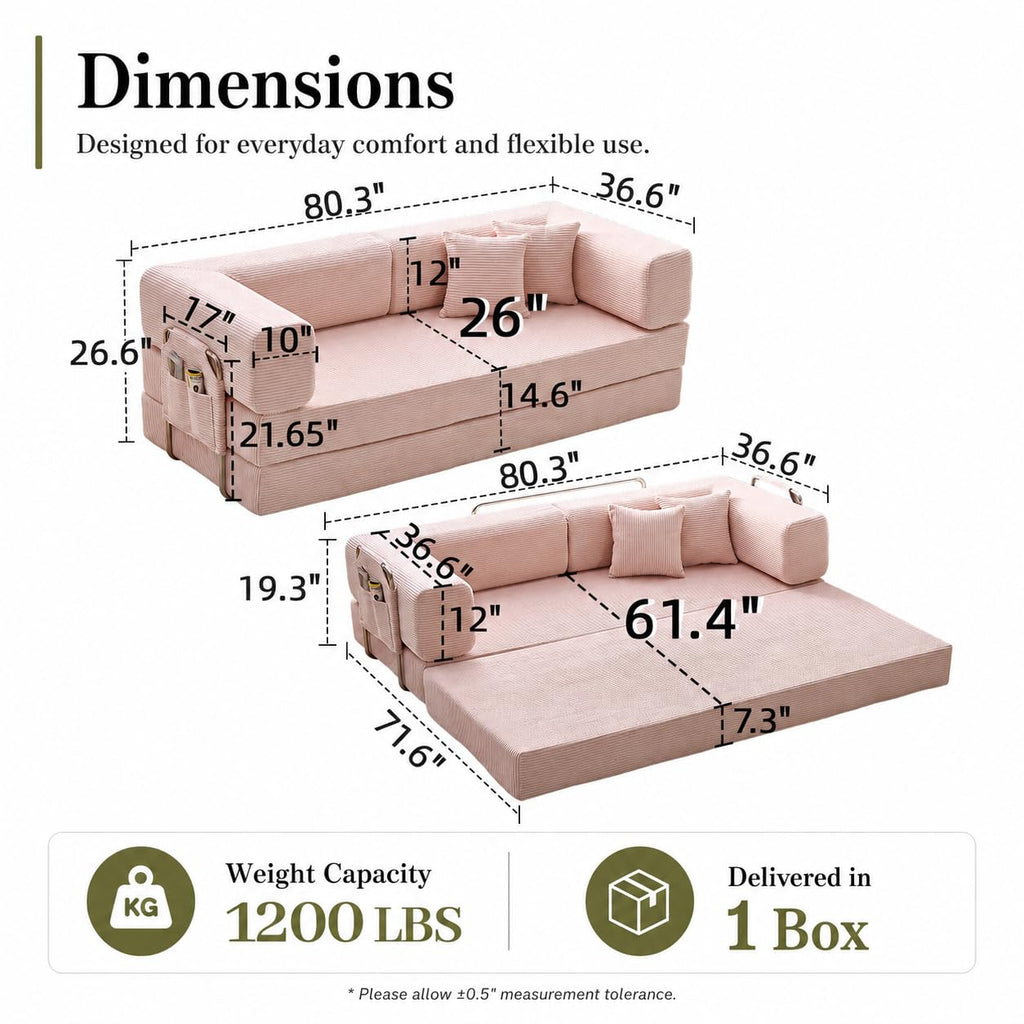 Folding Convertible Corduroy Sofa Bed King Size I138476