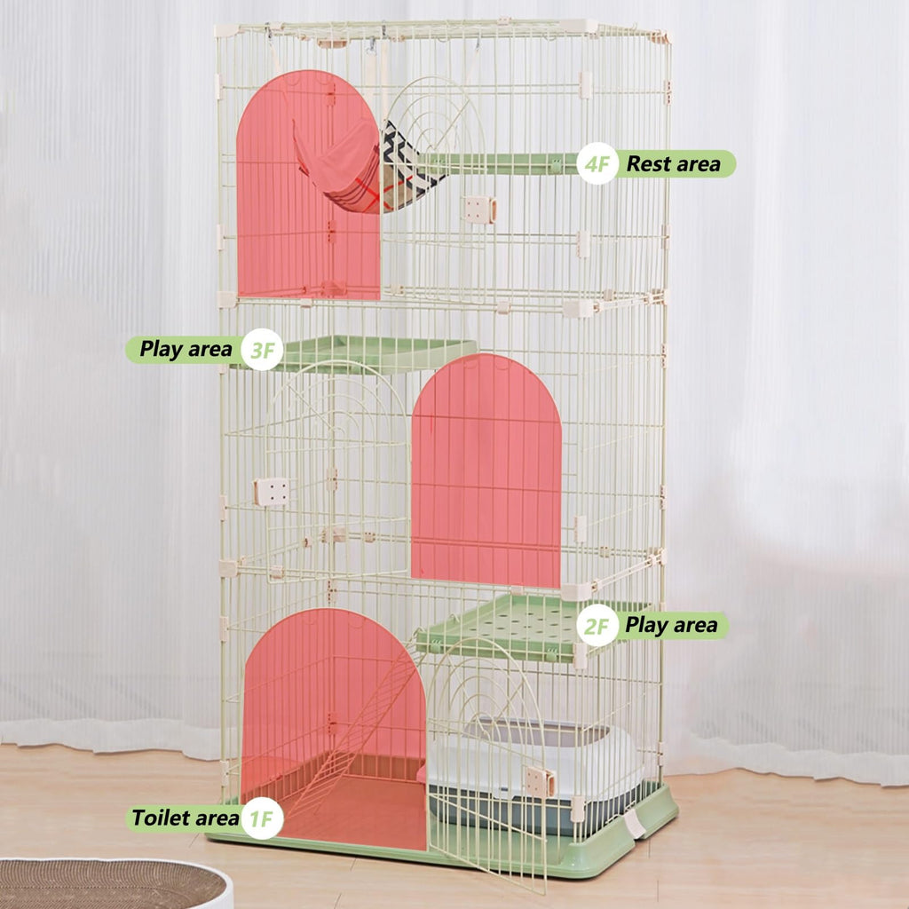 3/4-Tier Wire Cat Cage Playpen with Hammock and Platforms C11182