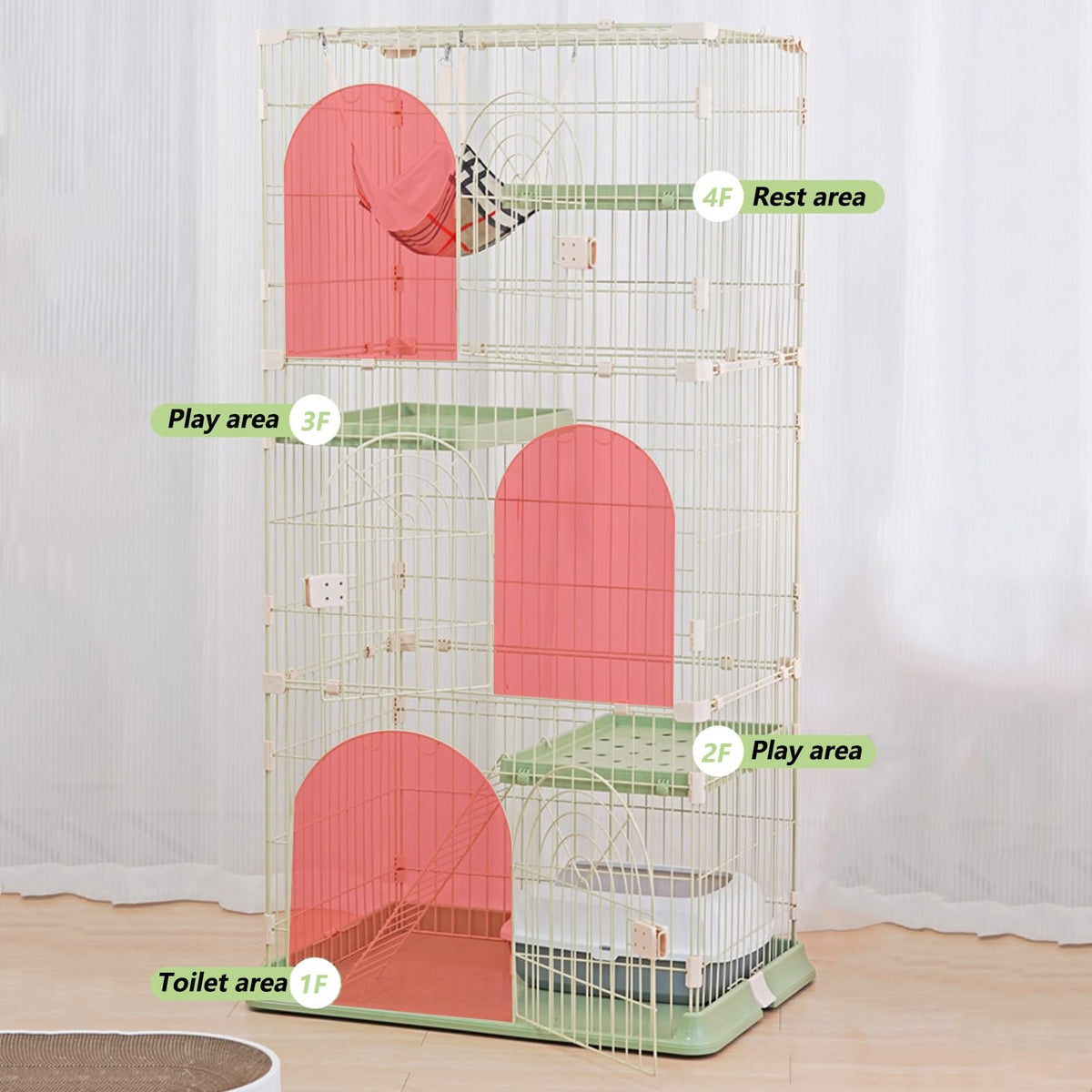 3/4-Tier Wire Cat Cage Playpen with Hammock and Platforms C11182